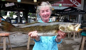 Carol Walters caught this giant gator trout on a Gulp shrimp. 