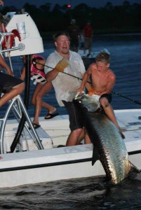 In one of the most exciting inshore catches, Trent Brown, 14, from Punta Gorda, landed this tarpon after a 90 minute battle up and down the Steinhatchee River. The giant was hooked at the Sea Hag Marina docks! 
