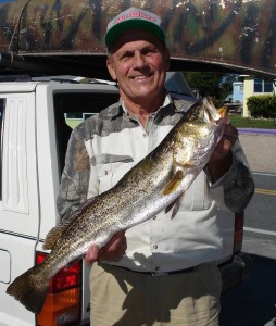 John Feranchuk with a gator trout caught on a homemade chugger lure.