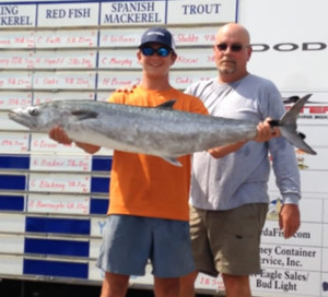 Blake and Doyle Hedgecock from Valdosta nailed this giant kingfish aboard the “Reel Footlong”.
