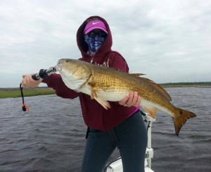 Kristin Griffis with a beautiful cold weather redfish.