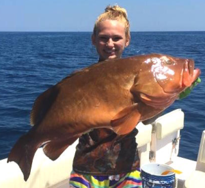 Chaeli Norwood speared this giant red grouper on an offshore diving trip. 