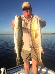 Tommy Ballard with a very large pairing of a redfish and a trout. 