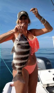 Claudia Green took advantage of the sheepshead bite on the reef. 