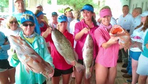 Becky Purser, Lisa Branca, Alicicia Hernandez and Missie Schneider hit the grouper hard offshore. 