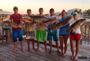 If you venture offshore, you can get a mixed bag like the Sea Hag crew: Charlie, Chase, James, Brett, Maddy and Chaeli. Grouper, cobia and snapper. 