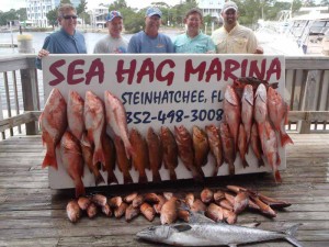 Chuck Stoerr, CW Green, Hal Wilson, and Donnie and David Sowell with a great overnight snapper trip haul