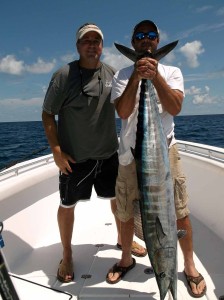 A rarity for our waters, Ray Hedgecock put Randy Jones on this 48 pound wahoo.