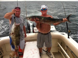 Friends Bubba Edge and Mark Stubbs with a fine grouper/kingfish pair.