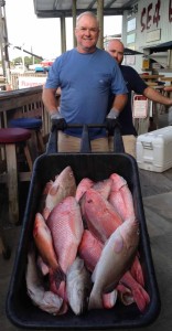 Dean Baker got this wheelbarrow full of red snapper, red grouper, and scamp.