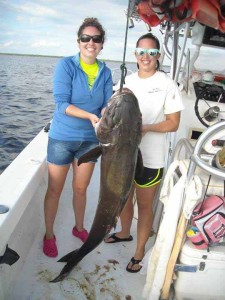 Pippa and Elicia both had to work to land this 74 pound cobia, fishing with Capt. Brian Smith.