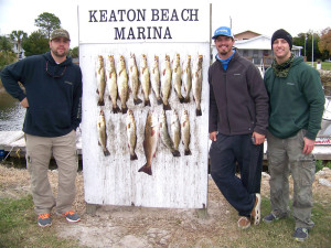 David Matthews, Hal Chambers and Jim Letourneau got these fine trout at Keaton fishing the old-fashioned way: shiner tails under corks.