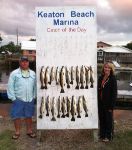 From Keaton Beach: David Sills and Melissa Meyer , fishing with two friends, scored this great bunch of sea trout.