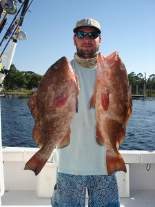 Lance Smith from Gainesville found these red grouper in 65 feet of water. 