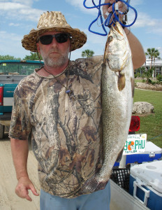 Scott Robinson caught the winning trout in the Optimist Club tournament, a 6.9 pounder, on cut bait off Keaton Beach