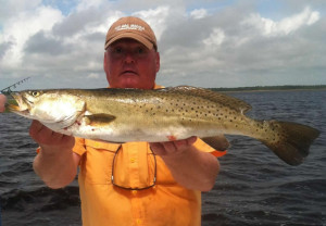Tommy Ballard with a 27 inch trout caught on a Sea Hag live shrimp.