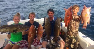 In case you don’t know, spearfishing can be very productive in our waters. The Norwood clan plus Derek Snyder found these hog snappers and grouper in 60 feet. 