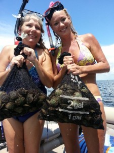 Margaret Giddens from Nashville, Ga. and Susan Aguado from Defuniak Springs got easy limits of scallops. 