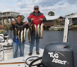 Vince Russo and Bobby Barnett with a fine bunch of trout taken out the Sea Hag at Keaton marina. 