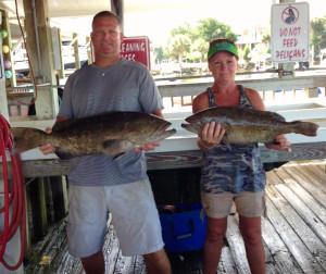 Brad and Theresa Parrish with several gag grouper dinners.