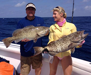 Ray Hedgecock and Missie Schneider with a pair of  winning gag grouper. 