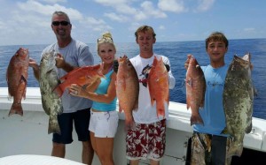 Clark and Lisa Gey, Derek Snyder and Chase Norwood with a great assortment of grouper, snapper and hog snapper.