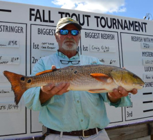 Craig Giles with the winning redfish in the county Trout Tournament.