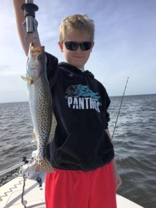 Mason Blevins with a great tasting keeper trout. 