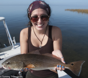 Nicole Aedo, fishing with Capt. Tommy Thompson, landed this beautiful redfish. 