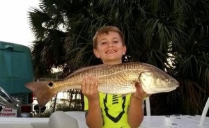 Tyler Thurmond with this upper-slot redfish caught at Pepperfish Keys. 