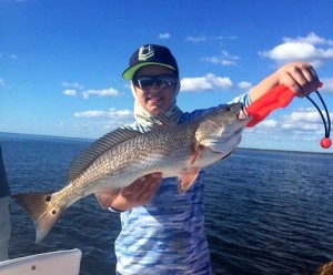 Jackson Forrester caught his first redfish on a live Sea Hag shrimp. 