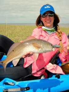 Jerry also took Melissa Macarages out for a kayak photo shoot and she nailed this fine redfish outside of Rocky Creek. 
