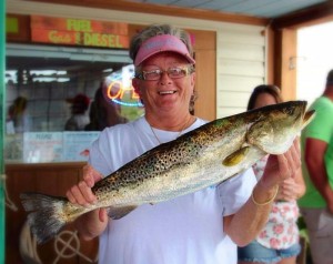 Debbie Evans with the first place trout in the Reeling for Rescues event. 