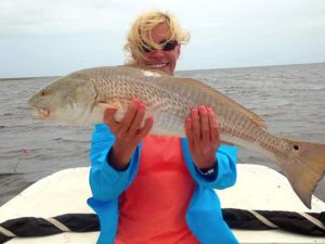 Lisa Marcotte from Canton, Ga with an overslot redfish that had to be released. 