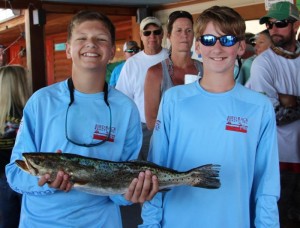  Taylor Carr and Cannon Simmons with the third place trout in the Warriors event. 