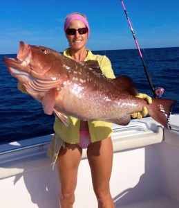 Missie Schneider caught the fish of the month….this giant red grouper. 