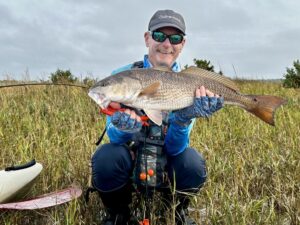 Old buddy Jay Peacock fished the backwaters with his kayak to catch this redfish.